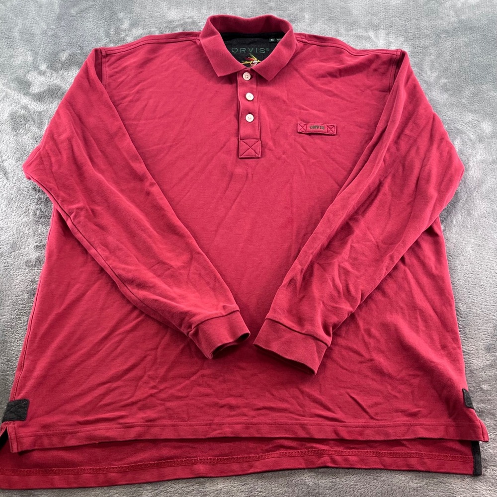 Orvis Mens XL Tall Red Long Sleeve Polo Shirt 100% Cotton Pique 2JJK